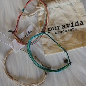 3 Pura Vida, multi colored bracelets and bag